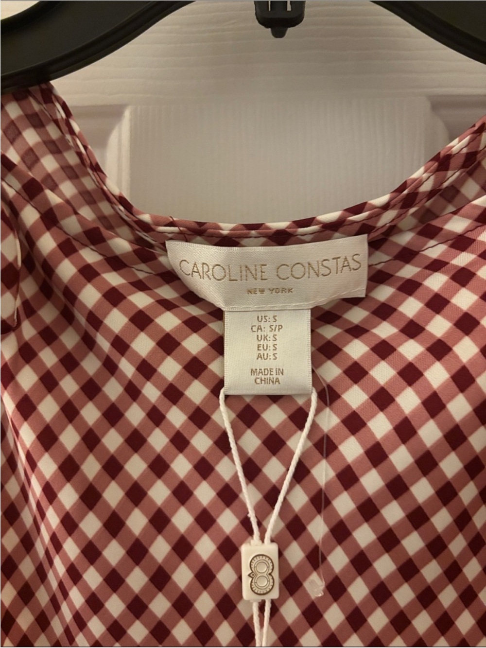 Caroline Constas Red Gingham Pattern Tie-Shoulder Maxi Dress NWT small - Picture 3 of 8